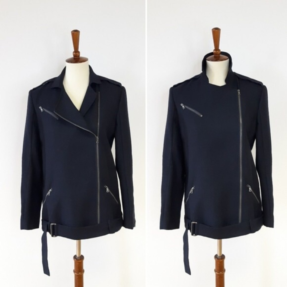 Jenni Kayne Navy Wool Moto Jacket Size Large